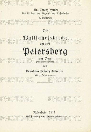 Title inside, reproduction church guide from 1911 Petersberg pilgrimage church, municipality of Flintsbach, Bavarian Inn Valley, Upper Bavaria