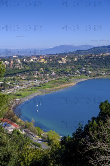 Lake Albano, Lago Albano from Castel Gandolfo, Albano, Alban Hills, Colli Albani, Lazio, Italy