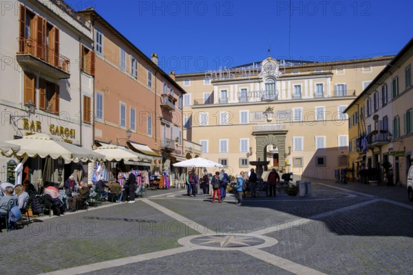 Piazza Liberta with papal summer residence Castel Gandolfo, Palazzo Pontificio, Albano, Alban Hills, Colli Albani, Lazio, Italy