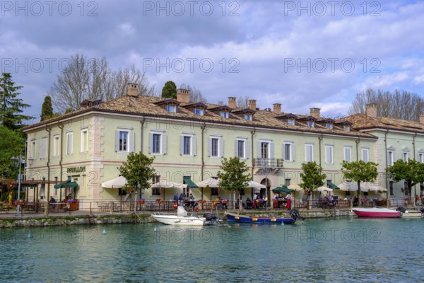 Padiglione degli Ufficiali at the harbour basin, Peschiera del Garda, Lake Garda, Veneto, Italy