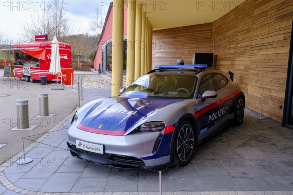 Police car, Hans-Peter Porsche Museum Traumwerk, Anger, Chiemgau, Upper Bavaria, Bavaria, Germany