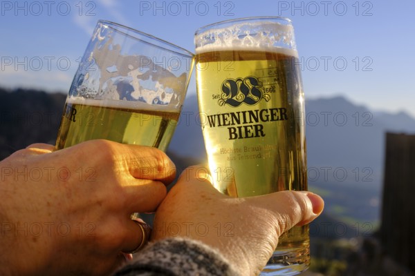 Beer at the Dandlbergalm, Roßholzen, Samerberg, Inntal, Upper Bavaria, Bavaria, Germany