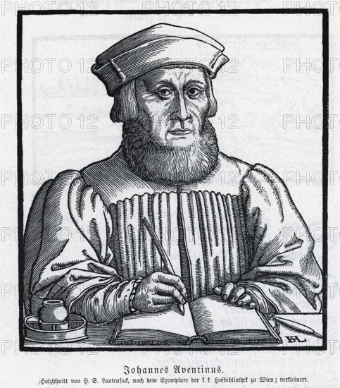 Johannes Aventinus (Johannes Thurmayr) (1477-1594), woodcut, from Könnecke Bilderatlas zur Geschichte der Deutschen Litteratur Marburg, 1887