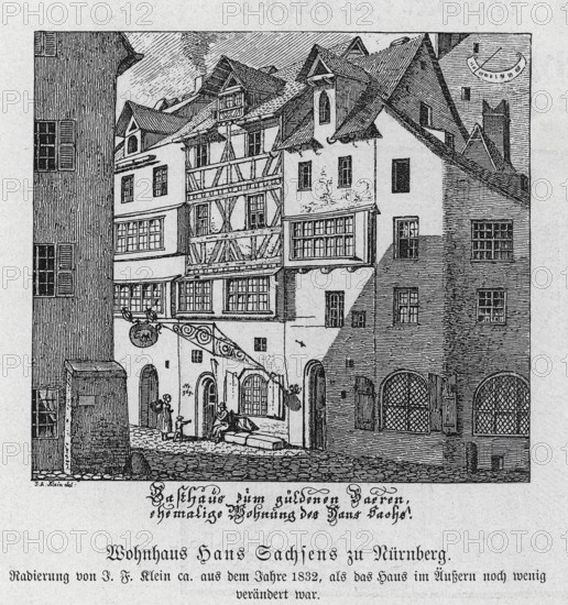 Former residence of Hans Sachs in Nuremberg after an etching from 1852, from Könnecke Bilderatlas zur Geschichte der Deutschen Litteratur Marburg, 1887