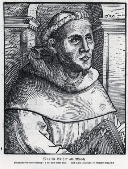 Martin Luther (1483-1546) as a monk, woodcut, from Könnecke Bilderatlas zur Geschichte der Deutschen Litteratur Marburg, 1887