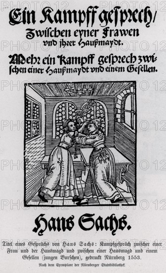 Title Argument between two woman, to a text by Hans Sachs, from Könnecke Bilderatlas zur Geschichte der Deutschen Litteratur Marburg, 1887
