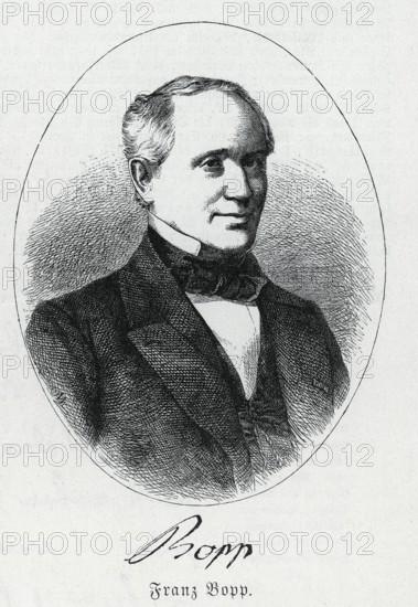 Franz Bopp (1791-1867) Woodcut by A. Neumann after a photograph, from Könnecke Bilderatlas zur Geschichte der Deutschen Litteratur Marburg, 1887