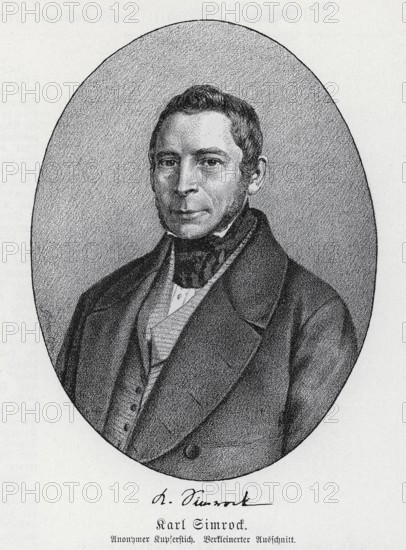 Karl Simrock (1802-1876) Copperplate engraving, from Könnecke Bilderatlas zur Geschichte der Deutschen Litteratur Marburg, 1887