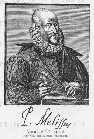 Paulus Melissus, Paul Schede, (1539-1602) copperplate engraving, from Könnecke Bilderatlas zur Geschichte der Deutschen Litteratur Marburg, 1887