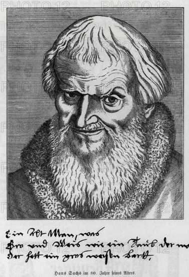 Hans Sachs at the age of 80 (1494-1576) from Könnecke Bilderatlas zur Geschichte der Deutschen Litteratur Marburg, 1887