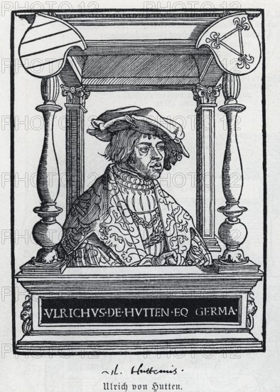 Ulrich von Hutten (1488-1522), woodcut, from Könnecke Bilderatlas zur Geschichte der Deutschen Litteratur Marburg, 1887
