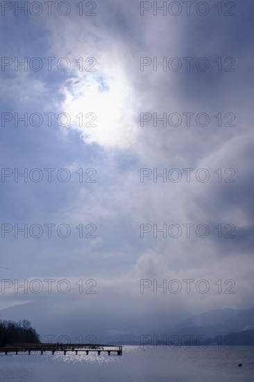 Winter at the lake, dark clouds, Gmund am Tegernsee, Upper Bavaria, Bavaria, Germany