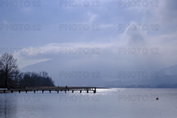 Winter at the lake, dark clouds, Gmund am Tegernsee, Upper Bavaria, Bavaria, Germany
