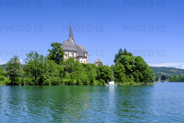 Maria Wörth pilgrimage church, on the southern shore of Lake Lake Wörth, Carinthia, Austria