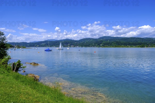 Teixlbucht bathing beach, on Lake Lake Wörth, near Unterdellach, southern shore, Carinthia, Austria