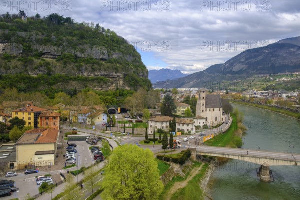 View over the Adige Valley with the Trento, from the Valle-Trento cable car, Trento, Trentino, Italy