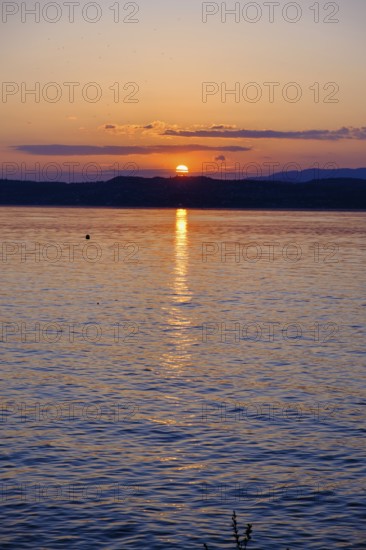 Sunset at Lido delle Grotte, Jamaica Beach, Sirmione on Lake Garda, Veneto, Veneto, Italy