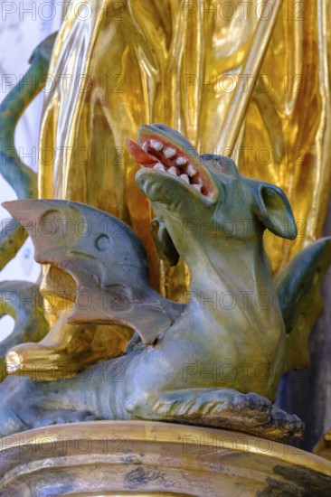 Dragon attribute, St Ottilia, parish church of St Kilian, Bad Heilbrunn, Upper Bavaria, Bavaria, Germany