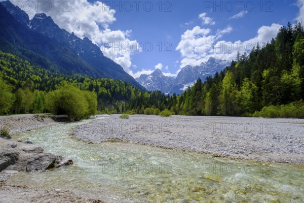 Pisnica stream at Jasna Lake in Triglav National Park, Kranjska Gora, Upper Carniola, Julian Alps, Slovenia