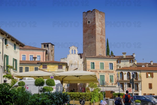 Via Lazzaro Bonamigo, with Castello, Bassano del Grappa, Veneto, Italy