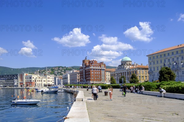 Riva del Mandracchio, waterfront promenade with old town centre, Trieste, Adriatic Sea, Friuli-Venezia Giulia region, Italy