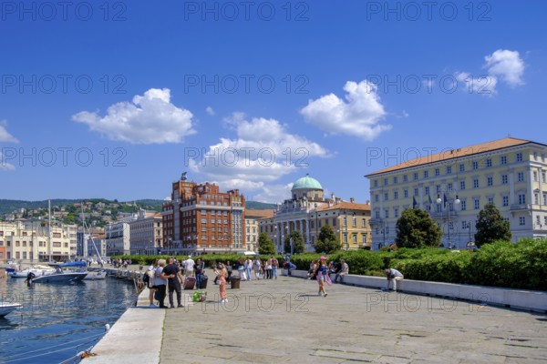 Riva del Mandracchio, waterfront promenade with old town centre, Trieste, Adriatic Sea, Friuli-Venezia Giulia region, Italy