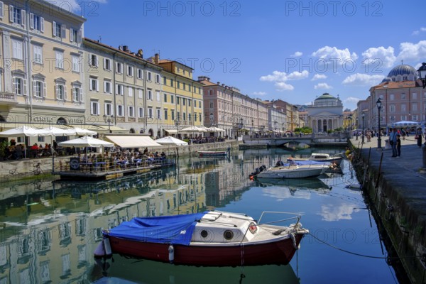 Commercial and residential buildings on the Grand Canal, Borgo Teresiano, Trieste, Adriatic Sea, Julian Friuli, Italy