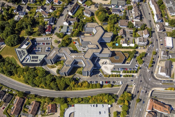 Aerial view, district house local administration, Lüdenscheid city, Lüdenscheid, Sauerland, North Rhine-Westphalia, Germany, authority, DE, Europe, aerial view, aerial photography, aerial photography, Märkischer Kreis, town hall, overview, bird's-eye view, overview