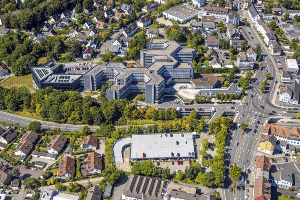 Aerial view, district house local administration, Lüdenscheid city, Lüdenscheid, Sauerland, North Rhine-Westphalia, Germany, authority, DE, Europe, aerial view, aerial photography, aerial photography, Märkischer Kreis, town hall, overview, bird's-eye view, overview
