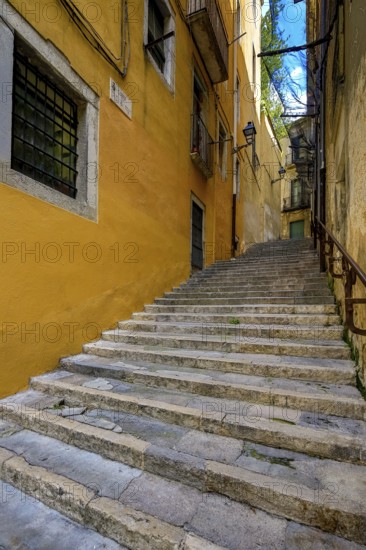 Alleys in the old town of Girona, Cataluña, Gerona, Catalonia, Spain, Girona, Cataluña, Europe, aerial view, birds-eyes view, aerial photography, aerial photography, overview, overview, bird's eye view