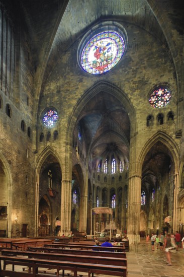 Nave, Cathedral of Santa Maria of Gerona, Catedral Santa Maria de Girona, Girona, Cataluña, Gerona, Catalonia, Spain, Cataluña, Europe, aerial view, birds-eyes view, aerial photography, aerial photography, overview, overview, bird's eye view