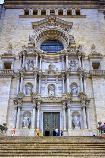 Staircase to the Cathedral of Santa Maria of Gerona, Catedral Santa Maria de Girona, Girona, Cataluña, Gerona, Catalonia, Spain, Cataluña, Europe, aerial view, birds-eyes view, aerial photography, aerial photography, overview, bird's eye view