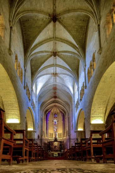 Nave of the church Sant Feliu, Sant Felix, Girona, Cataluña, Gerona, Catalonia, Spain, Cataluña, Europe, aerial view, birds-eyes view, aerial photography, aerial photography, overview, overview, bird's eye view