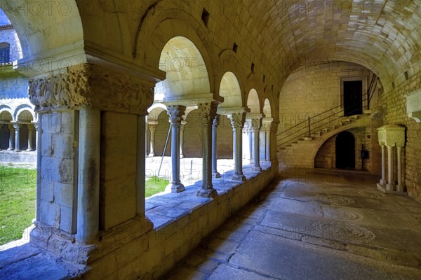 Cloister, Cathedral of Santa Maria of Gerona, Catedral Santa Maria de Girona, Girona, Cataluña, Gerona, Catalonia, Spain, Cataluña, Europe, aerial view, birds-eyes view, aerial photography, aerial photography, overview, overview, bird's eye view