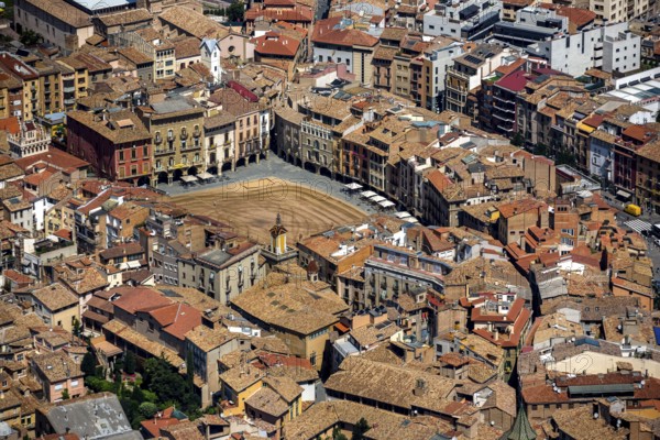 Old town, Placa Major, market place of Vic, Vic, Costa Brava, Catalonia, Spain, Europe, aerial view, birds-eyes view, aerial photography, aerial photography, overview, overview, bird's eye view, aerial photos of Spain