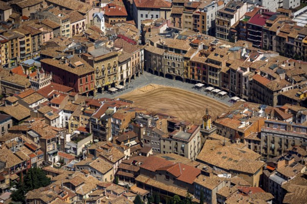 Old town, Placa Major, market place of Vic, Vic, Costa Brava, Catalonia, Spain, Europe, aerial view, birds-eyes view, aerial photography, aerial photography, overview, overview, bird's eye view, aerial photos of Spain