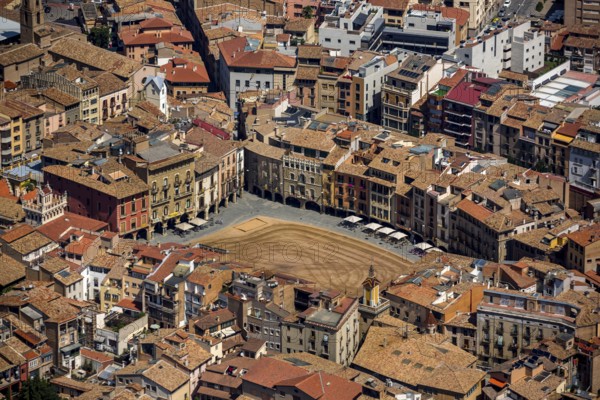 Old town, Placa Major, market place of Vic, Vic, Costa Brava, Catalonia, Spain, Europe, aerial view, birds-eyes view, aerial photography, aerial photography, overview, overview, bird's eye view, aerial photos of Spain