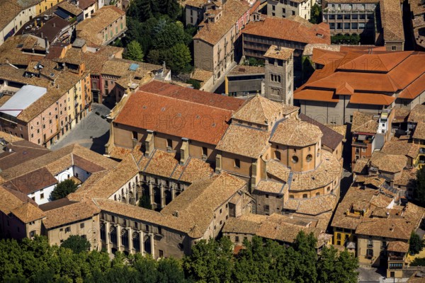 Old Town, Catedral de Sant Pere de Vic, Vic, Costa Brava, Catalonia, Spain, Europe, aerial view, birds-eyes view, aerial photography, aerial photography, overview, overview, bird's eye view, aerial photos of Spain