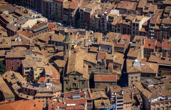 Church at Carrer de Sant Sadurni, old town, Vic, Costa Brava, Catalonia, Spain, Europe, aerial view, birds-eyes view, aerial photography, aerial photography, overview, overview, bird's eye view, aerial photos of Spain