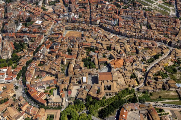 Old Town, Vic, Costa Brava, Catalonia, Spain, Europe, aerial view, birds-eyes view, aerial photography, aerial photography, overview, bird's eye view, aerial photos of Spain