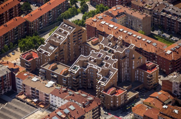 Terraced house, Vic, Costa Brava, Catalonia, Spain, Europe, aerial photo, birds-eyes view, aerial photography, aerial photography, overview, bird's eye view, aerial photos of Spain