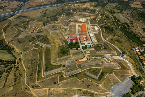 Castell San Ferran, Castle San Ferran, ramparts and fort of Figueres, Figueres, Costa Brava, Catalonia, Spain, Europe, aerial view, birds-eyes view, aerial photography, aerial photography, overview, overview, bird's eye view, aerial photos of Spain