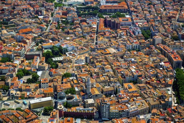 Overview of Figueres with Dali Museum, Costa Brava, Catalonia, Spain, Figueres, Europe, aerial view, birds-eyes view, aerial photography, aerial photography, overview, bird's eye view, aerial photos of Spain