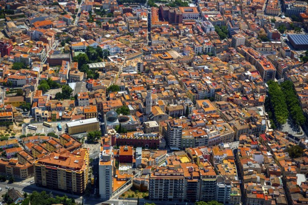 Overview of Figueres with Dali Museum, Costa Brava, Catalonia, Spain, Figueres, Europe, aerial view, birds-eyes view, aerial photography, aerial photography, overview, bird's eye view, aerial photos of Spain