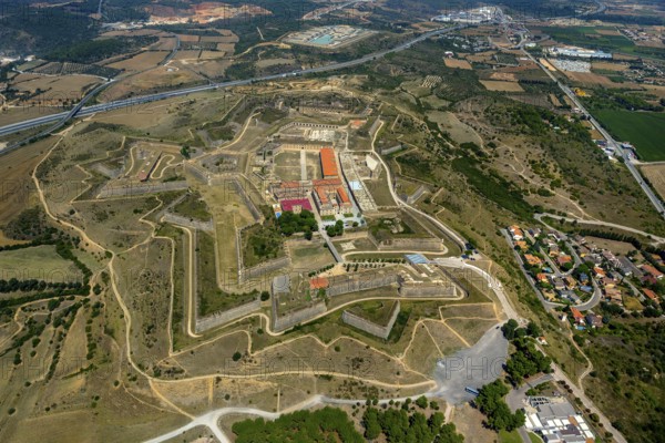 Castell San Ferran, Castle San Ferran, ramparts and fort of Figueres, Figueres, Costa Brava, Catalonia, Spain, Europe, aerial view, birds-eyes view, aerial photography, aerial photography, overview, overview, bird's eye view, aerial photos of Spain