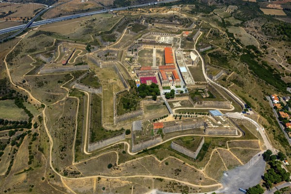 Castell San Ferran, Castle San Ferran, ramparts and fort of Figueres, Figueres, Costa Brava, Catalonia, Spain, Europe, aerial view, birds-eyes view, aerial photography, aerial photography, overview, overview, bird's eye view, aerial photos of Spain
