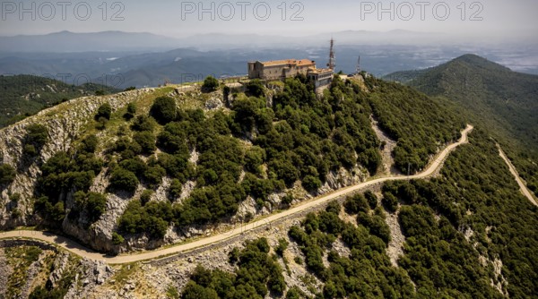 Monastery Mare de Deu del Mont, Monastery of the Mother of God of the Mountain, Beuda, Costa Brava, Catalonia, Spain, Europe, aerial view, birds-eyes view, aerial photography, aerial photography, overview, overview, bird's eye view, aerial photos of Spain
