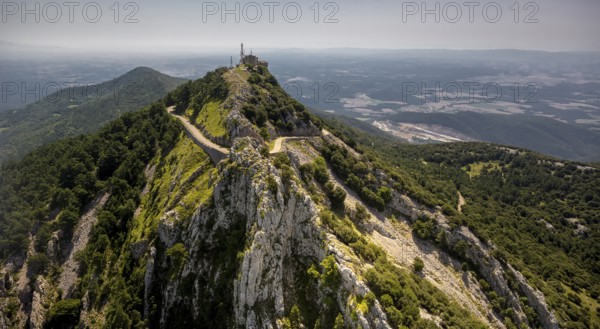 Monastery Mare de Deu del Mont, Monastery of the Mother of God of the Mountain, Beuda, Costa Brava, Catalonia, Spain, Europe, aerial view, birds-eyes view, aerial photography, aerial photography, overview, overview, bird's eye view, aerial photos of Spain