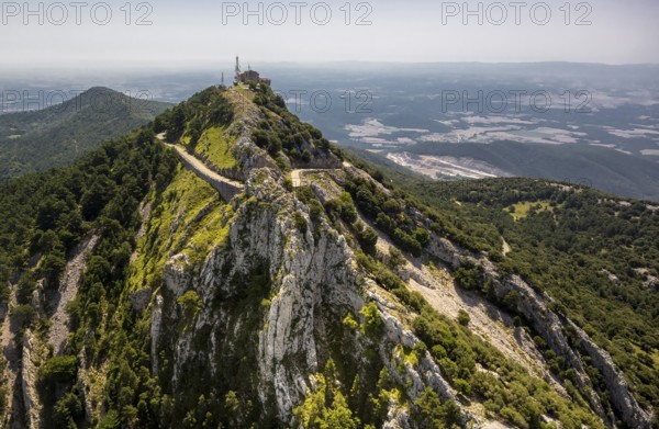 Monastery Mare de Deu del Mont, Monastery of the Mother of God of the Mountain, Beuda, Costa Brava, Catalonia, Spain, Europe, aerial view, birds-eyes view, aerial photography, aerial photography, overview, overview, bird's eye view, aerial photos of Spain