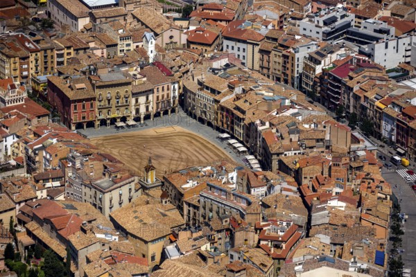 Old town, Placa Major, market place of Vic, Vic, Costa Brava, Catalonia, Spain, Europe, aerial view, birds-eyes view, aerial photography, aerial photography, overview, overview, bird's eye view, aerial photos of Spain
